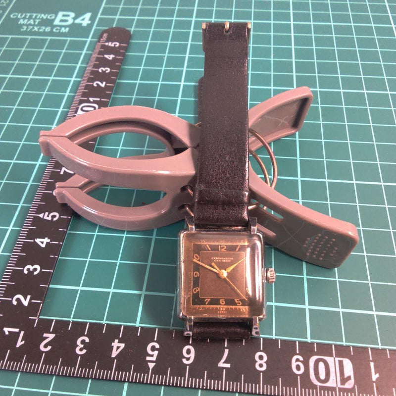 CITIZEN Manual Chronometer Square Black Dial Small Second Black Leather Watch