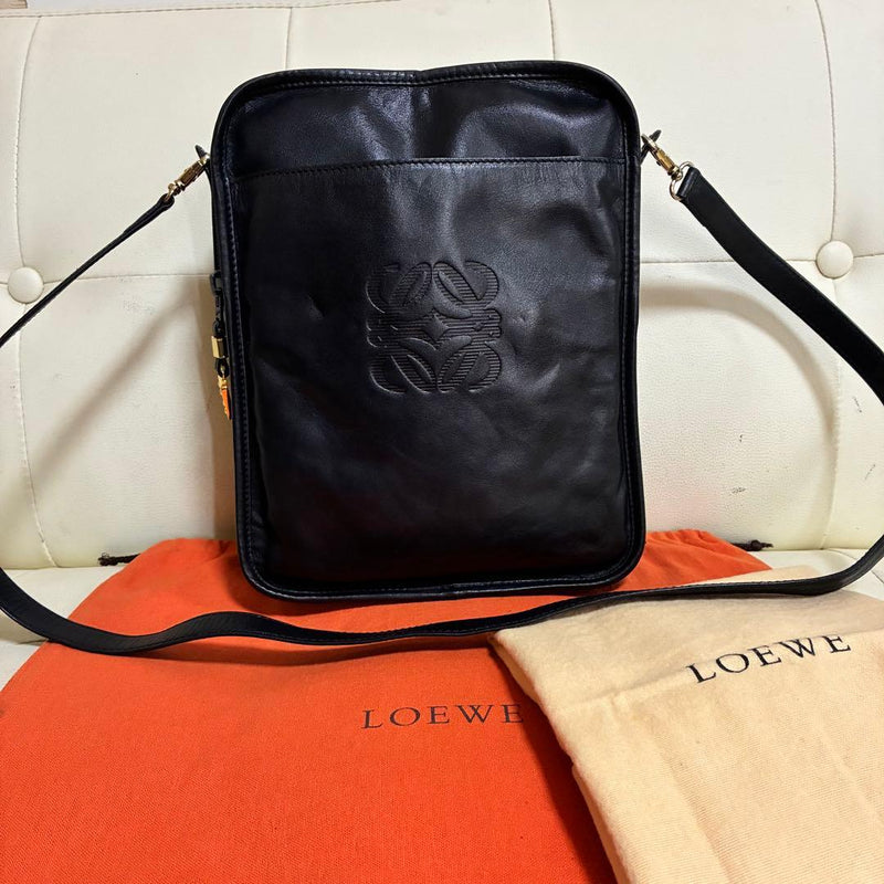 LOEWE Anagram Shoulder Bag 2way Leather Brown Gold W22 H27 D8cm Strap 108cm