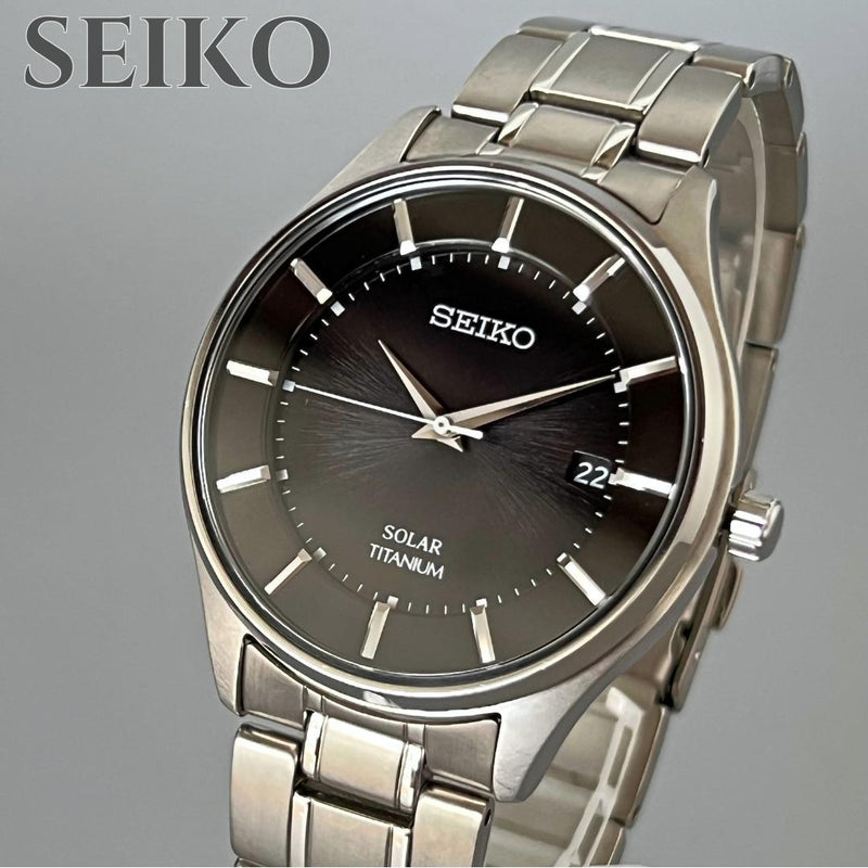 SEIKO SBPX103 Solar Titanium 39.5mm Black Dial Date Mens Sapphire Watch