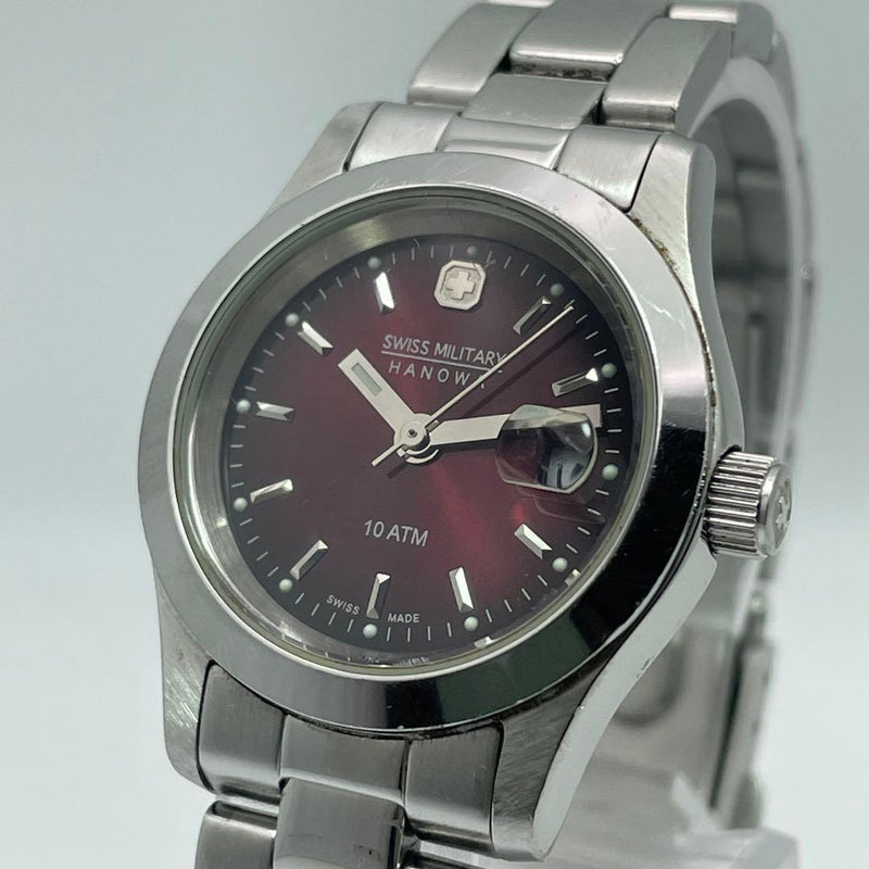Swiss Military Hanowa 6-7023 Ladies Quartz Watch 26mm Wine Red Dial Date 10 ATM
