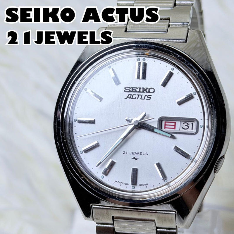 Seiko Actus 7019-8010 Automatic Watch 21J Day Date Stainless Steel 37mm 1970