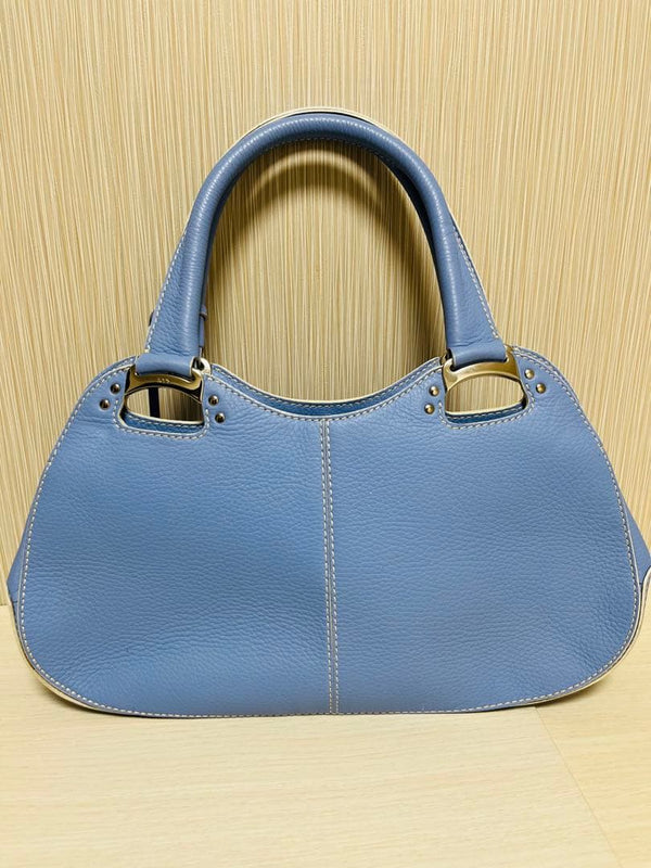 TODS Light Blue Grained Leather Handbag L9.4 H5.1 D4.3 Handle 3.7 Strap 45.3