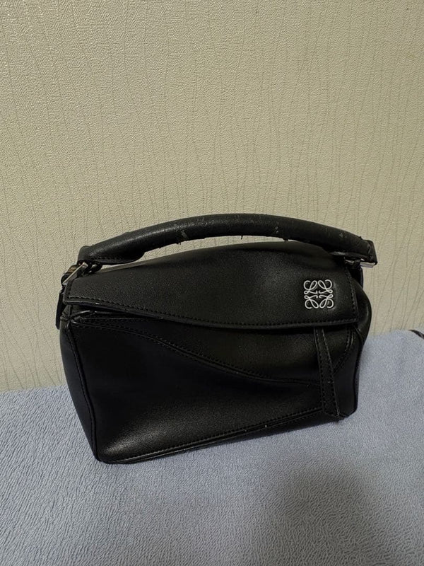 LOEWE Puzzle Bag Medium Handbag Leather Suede Black W29cm H18cm D12cm 2WAY