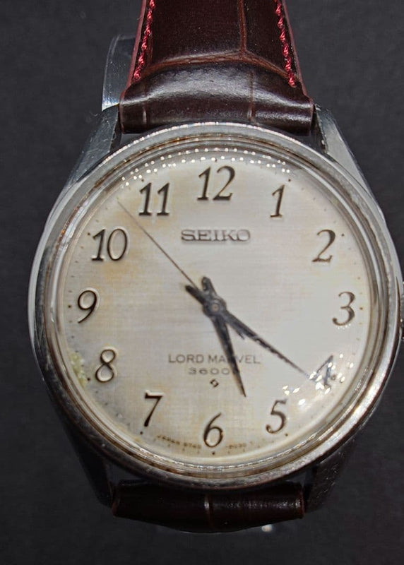SEIKO LORD MARVEL 36000 5740-8000 SS Manual Wind Silver Arabic Brown Leather