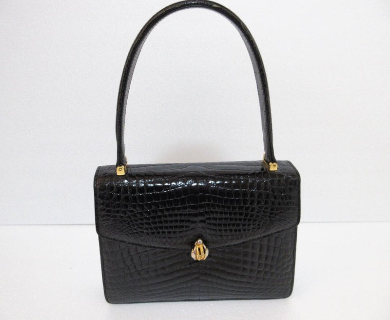 Takechi JRA Certified Black Crocodile Leather Handbag W22cm H16.5cm D4.5cm
