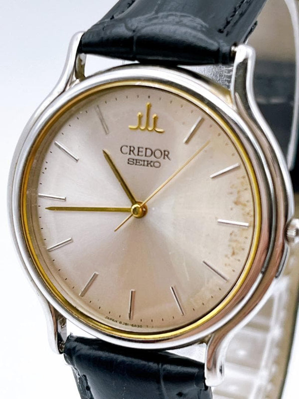 Seiko Credor 8J81-6A30 Quartz Analog Steel Yellow Gold Case Wristwatch Sapphire
