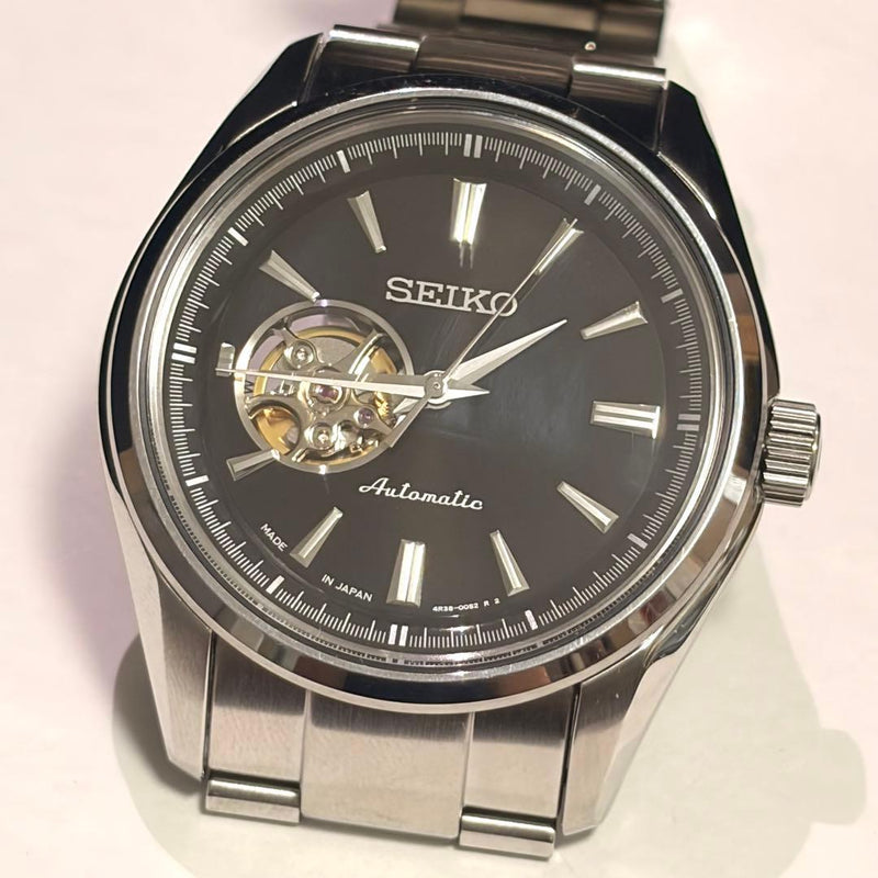 SEIKO 4R38-0050 Automatic Watch 40mm Black Silver Dial See-Through Case Back