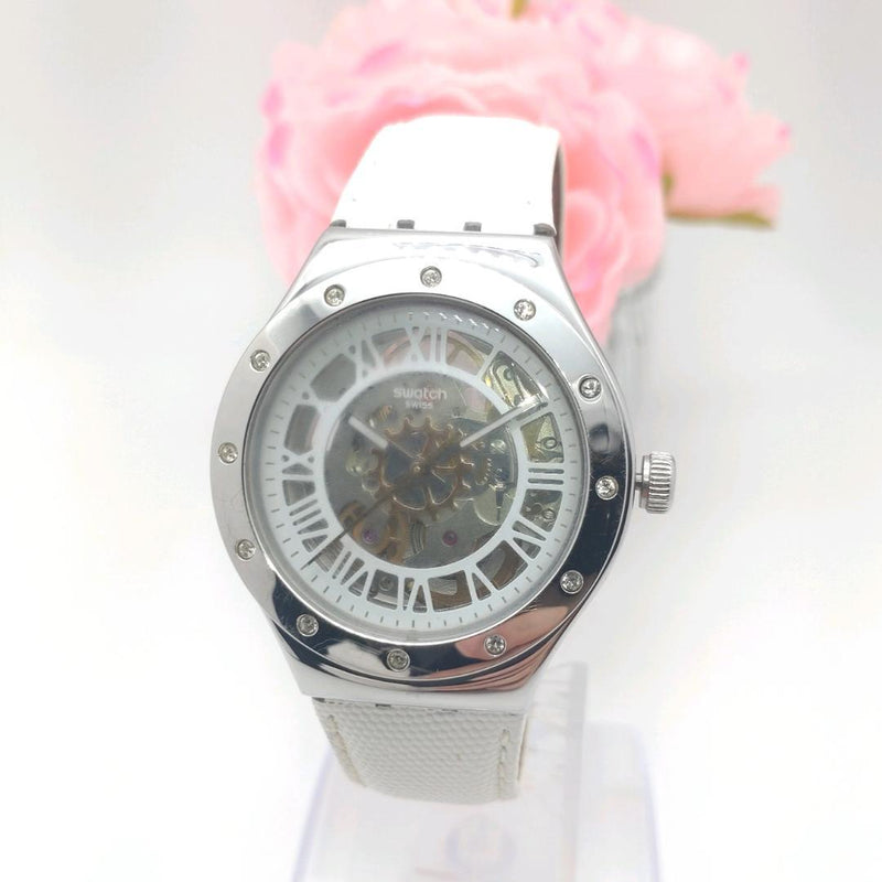 Swatch Mens Automatic 21 Jewels Skeleton Watch 36mm 19.3cm Band 1066d-1