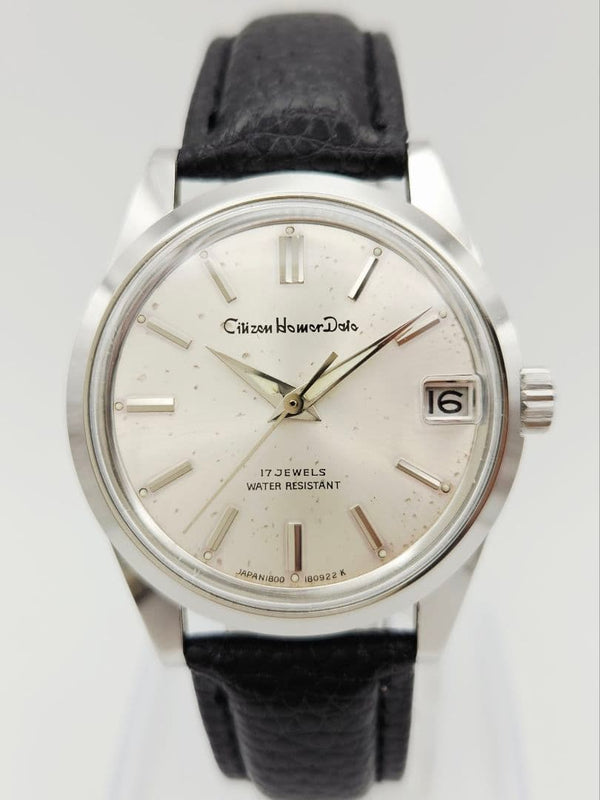 CITIZEN Homer Date 63-1019 1973 Manual 17 Jewels 35mm Silver Dial Black Leather