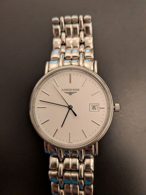 LONGINES Presence L4.720.4 Quartz Stainless Steel White Dial Date Leather Mens
