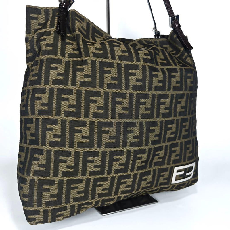 FENDI Mamma Baguette Zucca Nylon Leather Shoulder Bag Brown Khaki 32x32x10cm A4