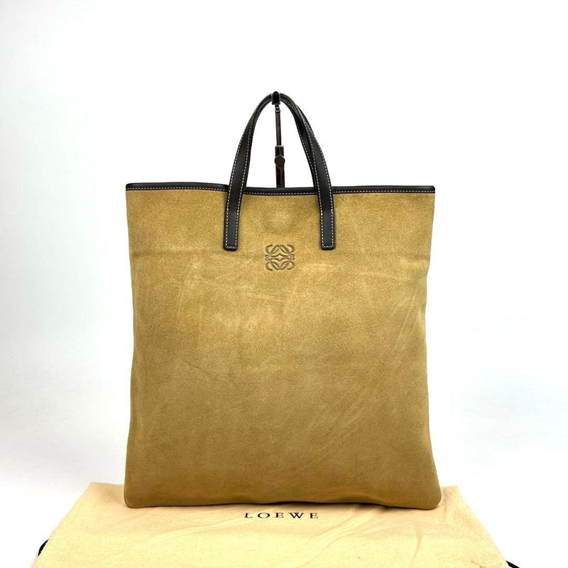 LOEWE Anagram Tote Bag Brown Suede Leather 13x12.8x0.4in 68CB158
