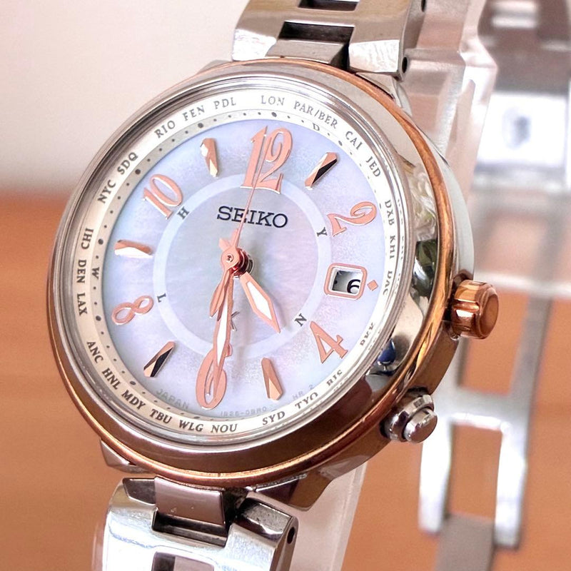 SEIKO LUKIA 1B25-0AK0 Watch Radio Solar Mother-of-Pearl Dial 27mm Wrist 13cm