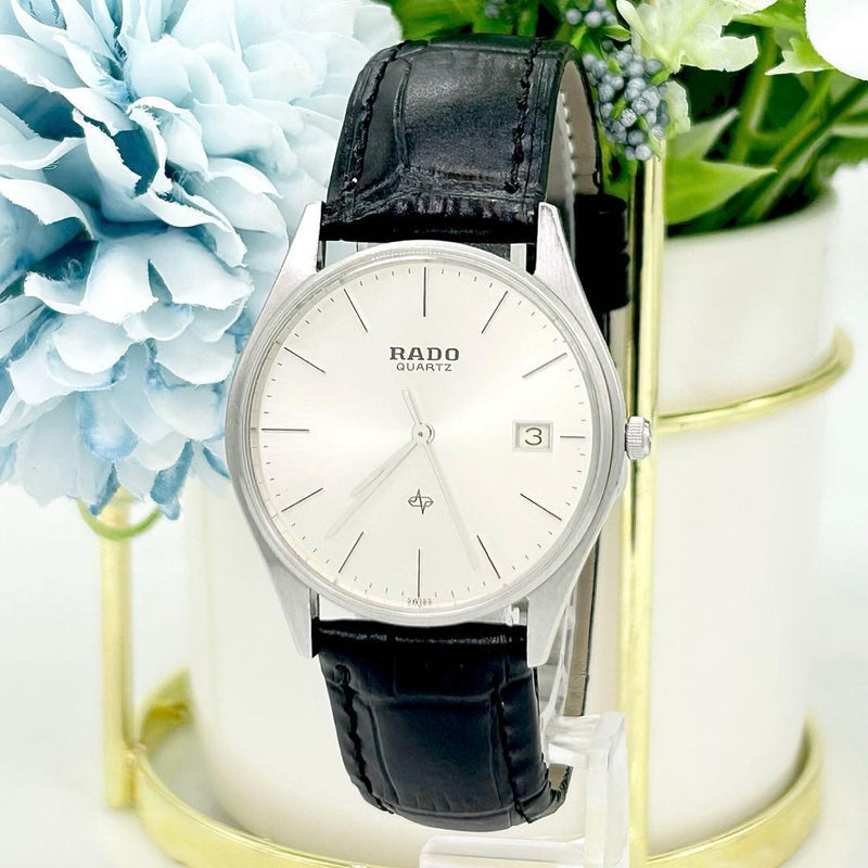 RADO 113.9001.4 Quartz Analog Watch 35x38mm Case Silver Tone Black Dial