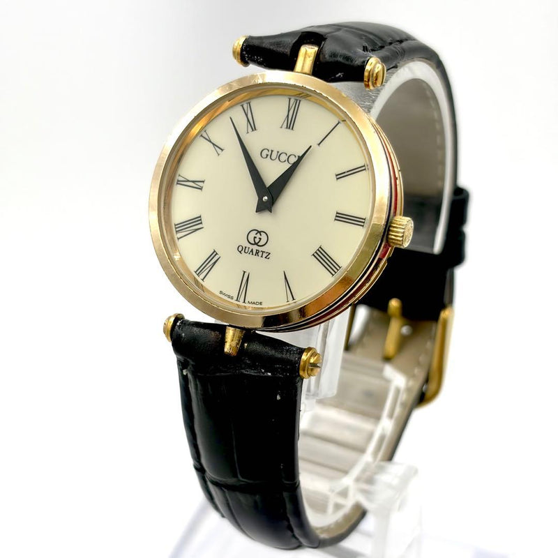 GUCCI Quartz Watch 30mm Ivory Dial Gold Sherry Line Blue Red Black Leather
