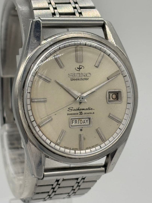 Seiko Matic Weekdater 6218-8970 35J Automatic 36mm Silver Day Date Mens Watch