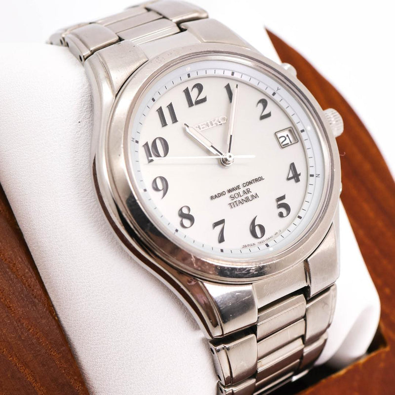 SEIKO SBTM229 7B22-0AD0 Solar Radio Wave Watch Titanium 37mm Gray Dial 10 Bar WR