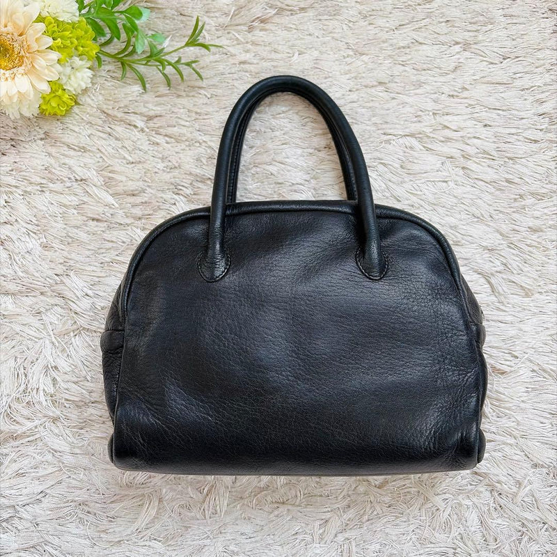 Aeta Deer Leather Mini Boston S Handbag Black W24cm H18cm D7cm Zipper Closure