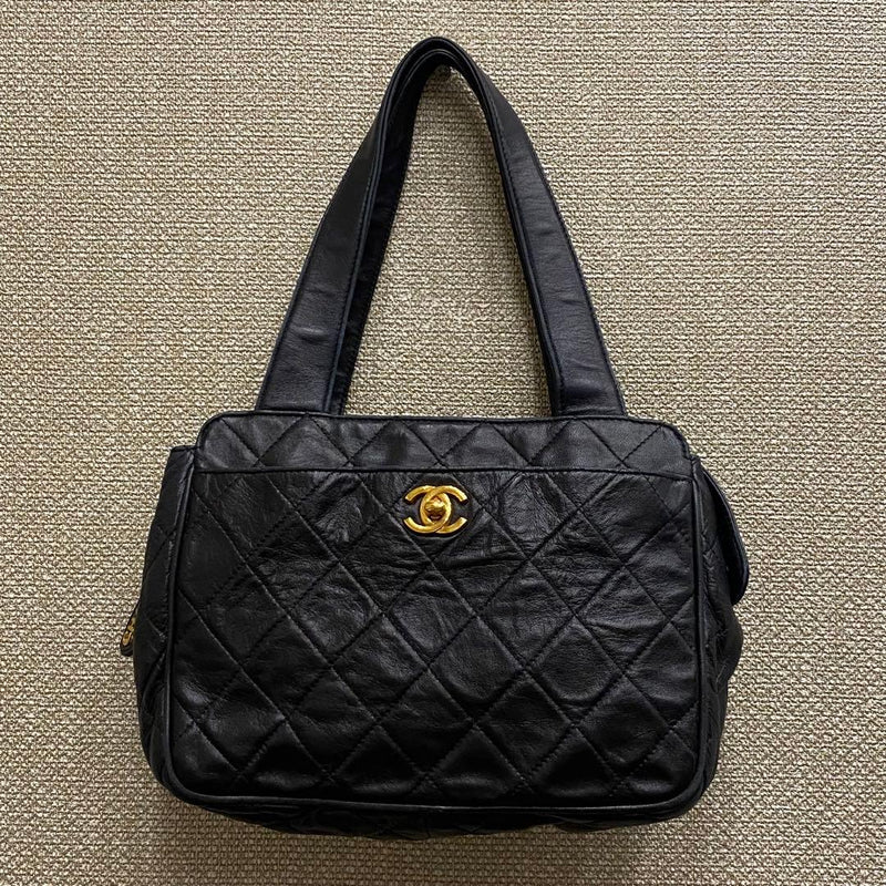 CHANEL Matelasse Chain Shoulder Bag Lamb Skin Black Gold H17 W22 D7cm 194893