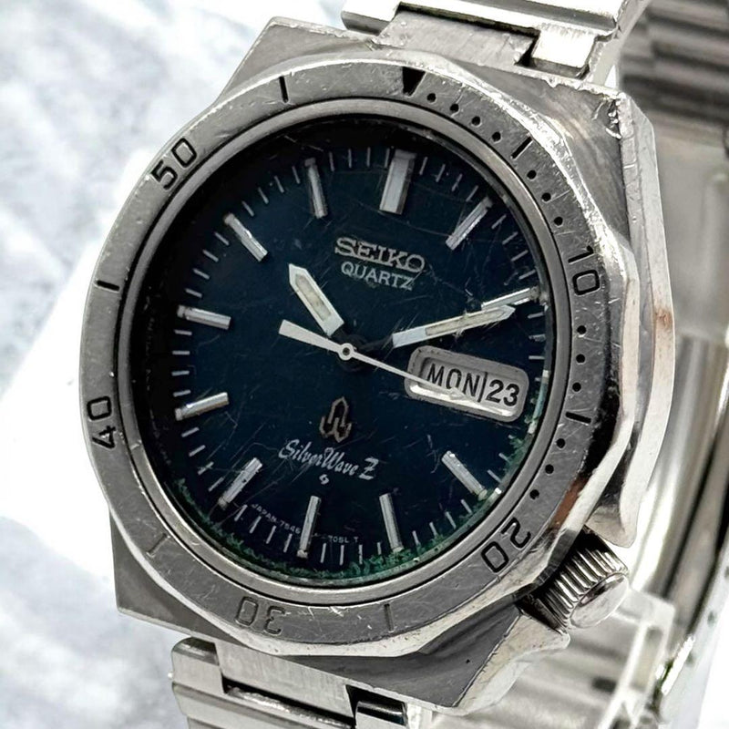 SEIKO SILVERWAVE Z Watch 7546-7040 Quartz Day Date 39.5mm Blue Dial 1978