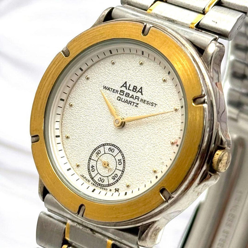 Seiko Alba V803-0020 Quartz Wristwatch Silver Gold Tone Unisex New Battery