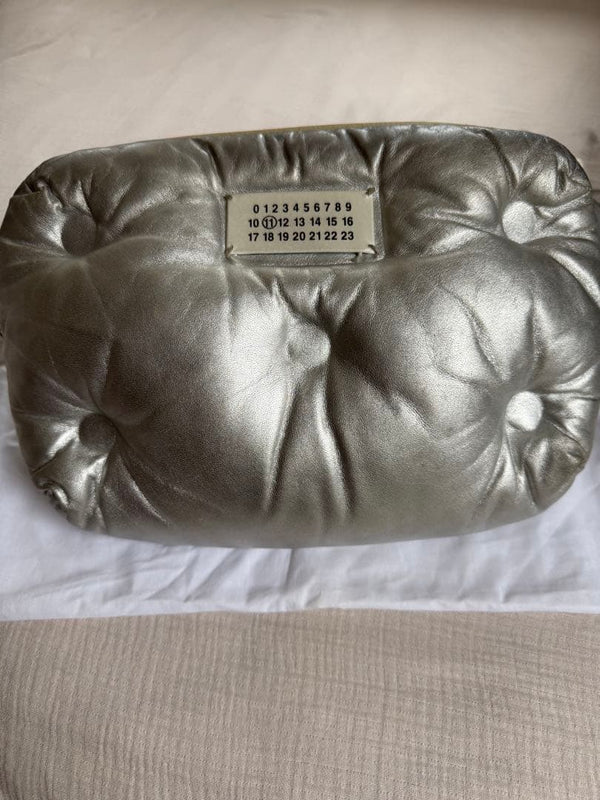 Maison Margiela Glam Slam Quilted Leather Metallic Silver Bag 21x30x8cm