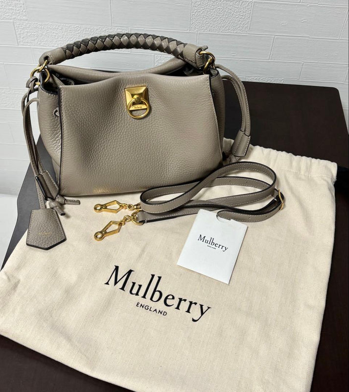 Mulberry Small Iris Taupe Leather Bag 7.1x9.4x5.5in Gold Hardware Shoulder Strap