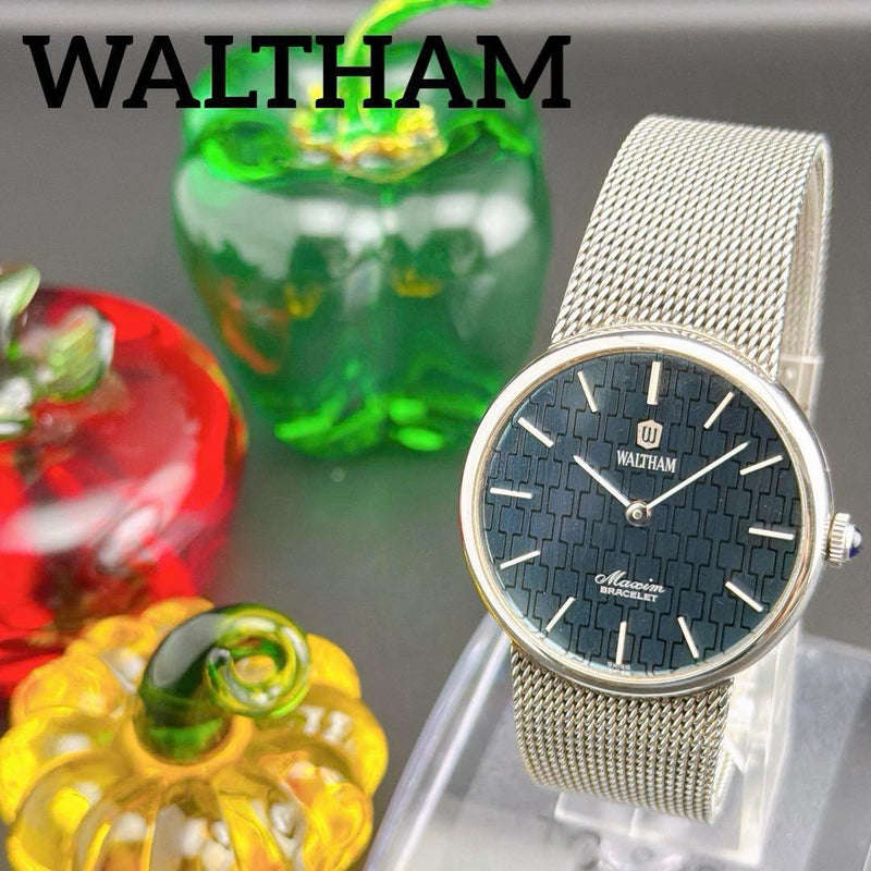 Waltham Maxim Manual Wind Mens Dress Watch Blue Silver Dial 34.1mm 16.5cm Wrist