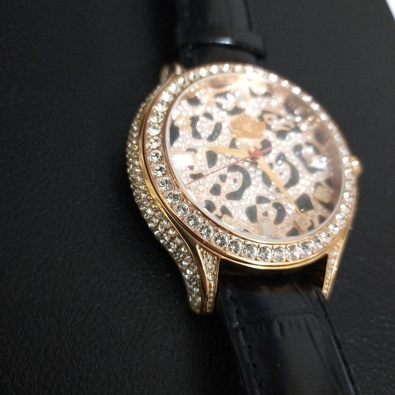 Chouette Sparkle Leopard Pattern 50mm Quartz Watch Gold Black MOP Dial