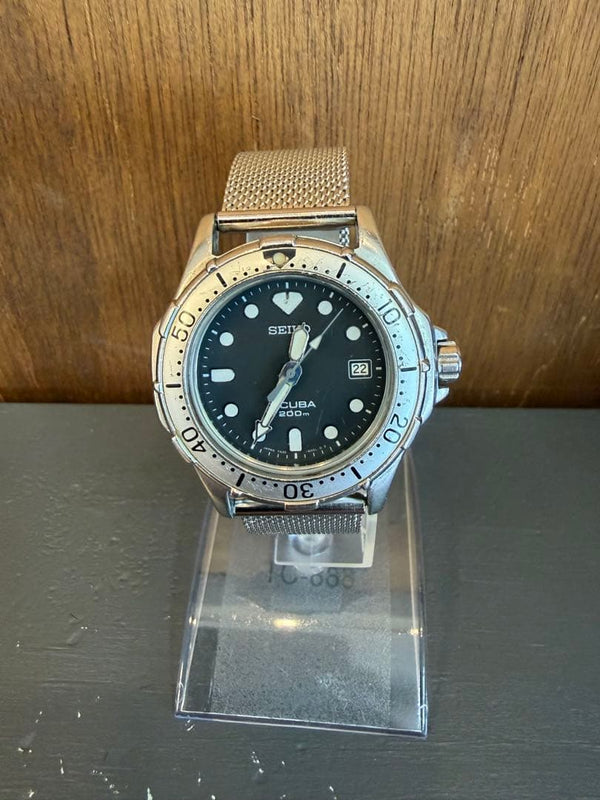 Seiko 7N35-6000 Diver Scuba Watch Quartz 200m Stainless Steel Mesh 1991