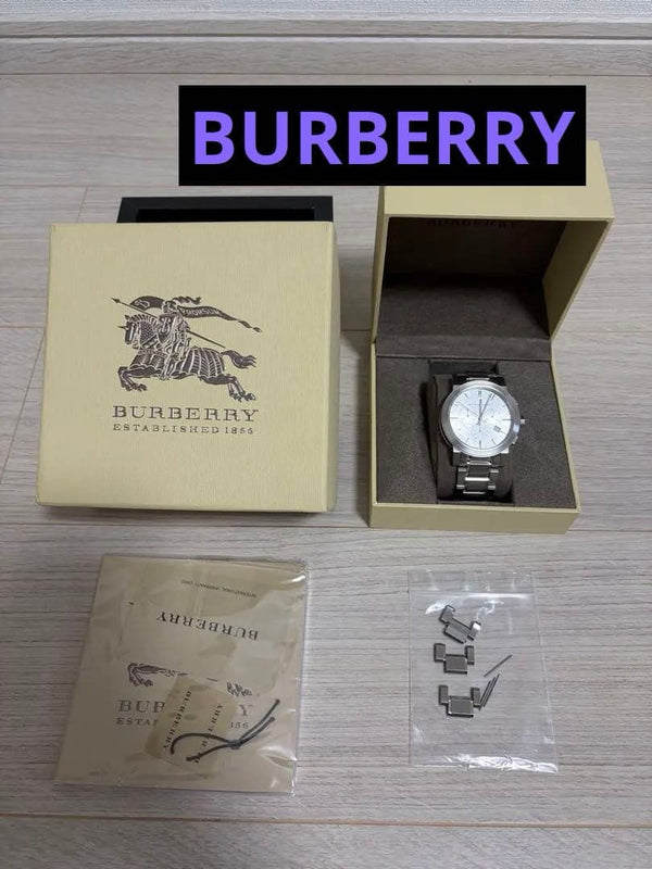 BURBERRY Mens Quartz Chronograph Date Swiss Made Silver Check Dial Watch