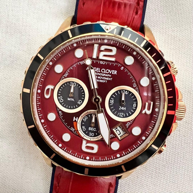 ANGEL CLOVER TCD45 Time Craft Solar Chronograph Stainless Steel Red Gold Watch