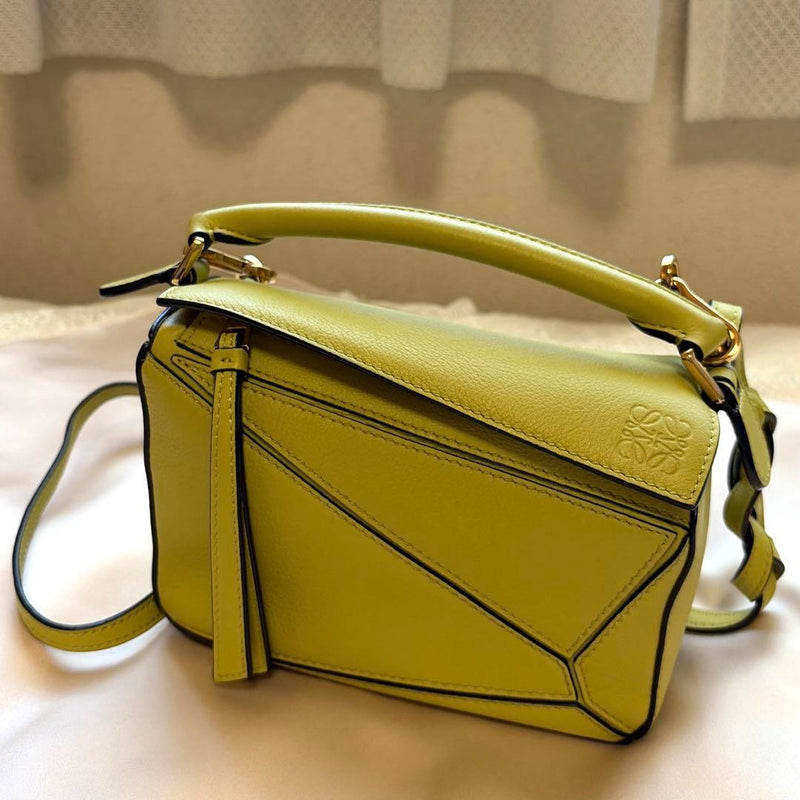 LOEWE Puzzle Mini Bag Green Lime Yellow Two-Tone Leather W17cm H13cm D7.5cm