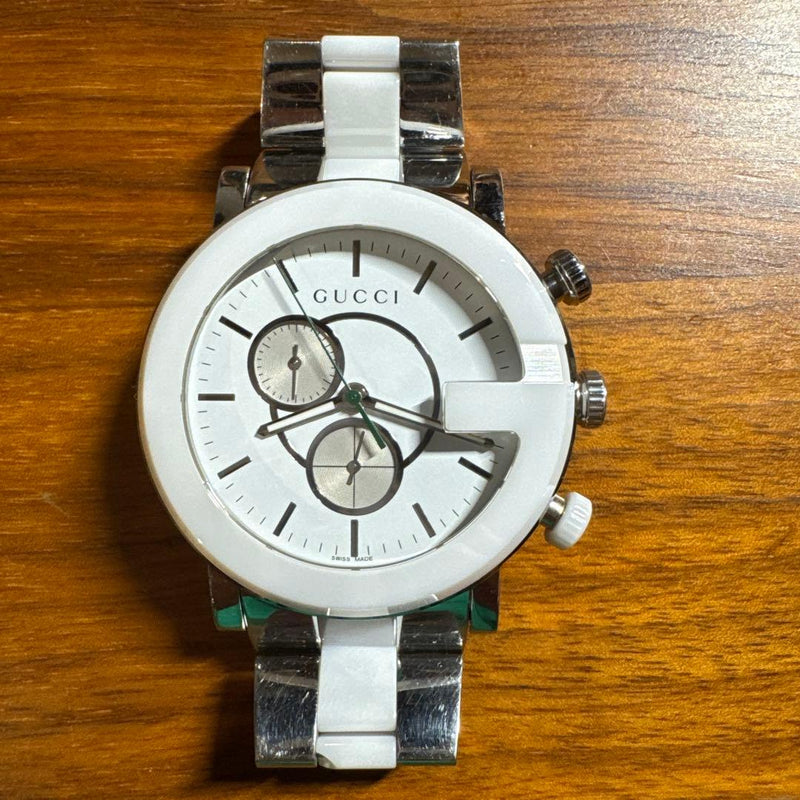 GUCCI 101M G Chronograph Quartz Stainless Steel 44mm Black 30m WR Mens Watch