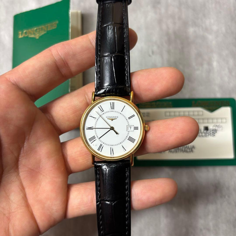 Longines Grand Classic L4.720.4 Quartz 33mm Gold White Roman Dial Date Mens