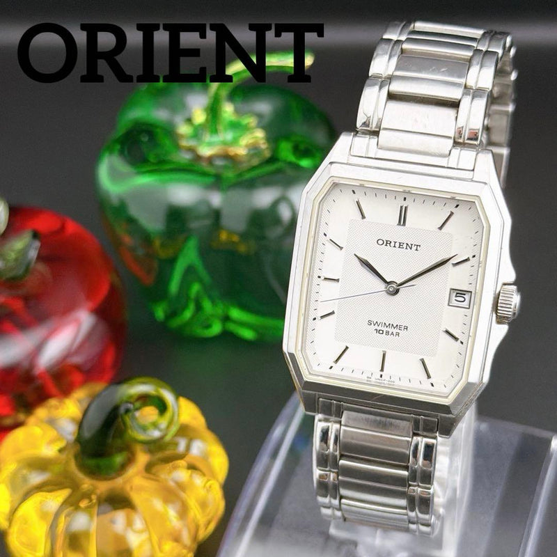 Orient Swimmer uncf-co Quartz Tank Square Mens Watch Silver Gray White 40x31.9mm