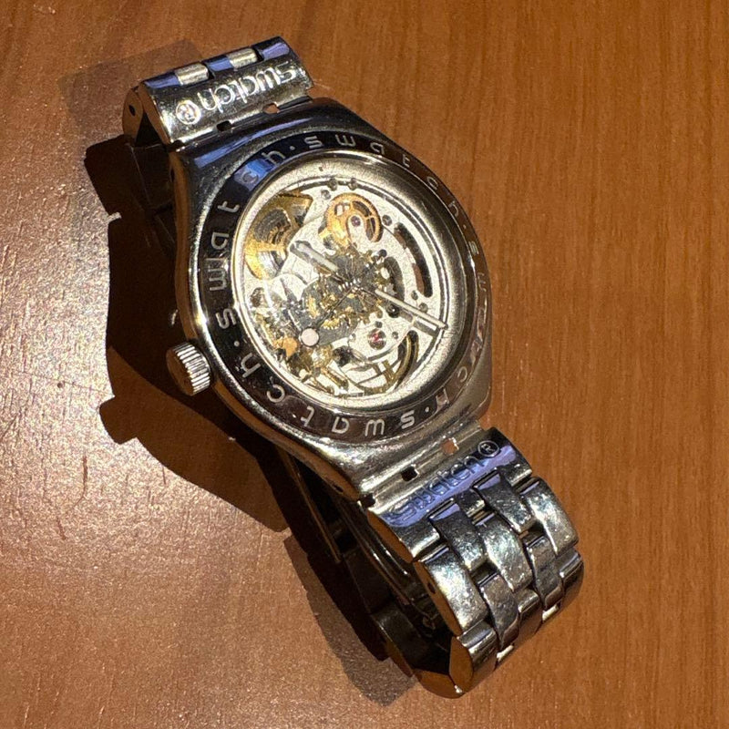 SWATCH Irony YAS100G Automatic Watch Skeleton Dial Stainless Steel Silver