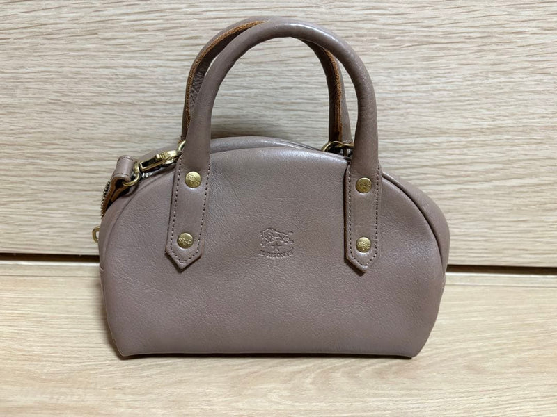 IL BISONTE Mini Boston Bag Leather 2Way Handbag Shoulder Bag Gray Italy