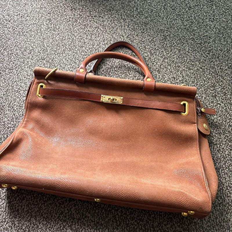 SAINT SULPICE Womens Handbag Brown Textured Leather 30x40x8 80s Top Handle