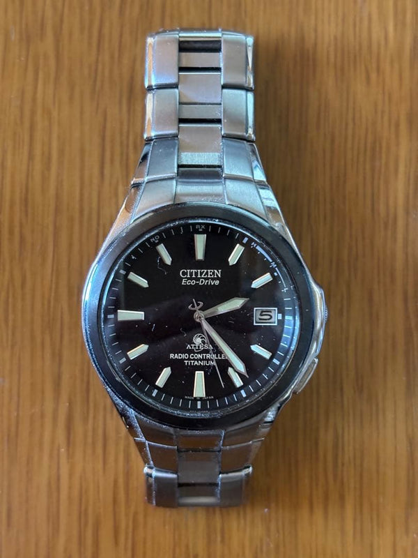 CITIZEN ATTESA H410-T006043 TA Eco-Drive Solar Radio Titanium Watch Extra Links