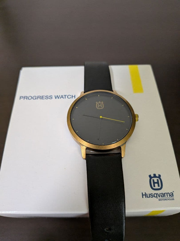 Husqvarna Progress Watch 42mm Stainless Steel Bronze Case Black Dial Leather