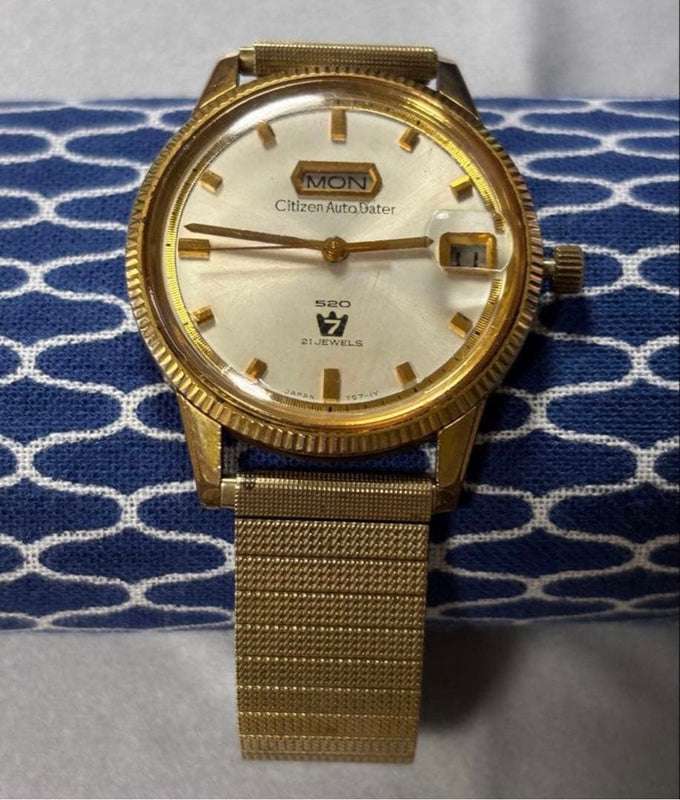 CITIZEN 7 Auto Dater APSG52902-SA Automatic 21J Silver Dial Gold Stretch
