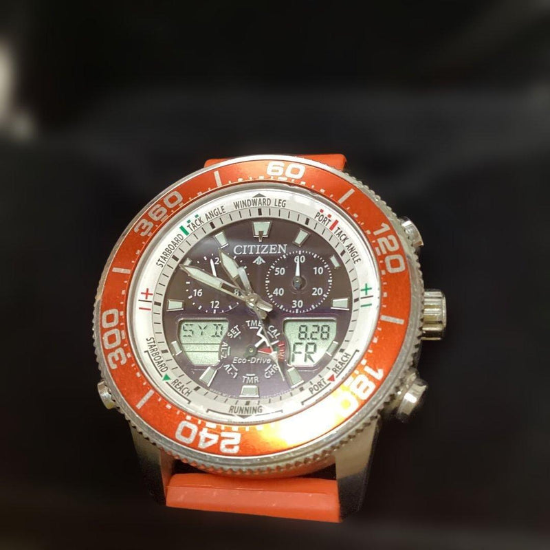 CITIZEN PROMASTER Watch Eco-Drive Solar Analog-Digital Orange Bezel Rubber Band