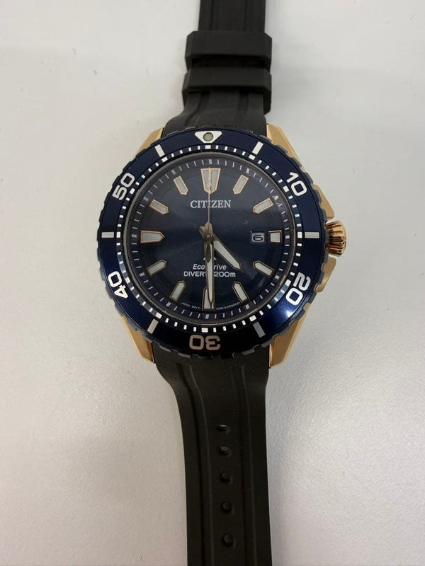 CITIZEN Eco-Drive Diver Watch 46mm 200m Navy Dial Gold-tone Case Black Rubber
