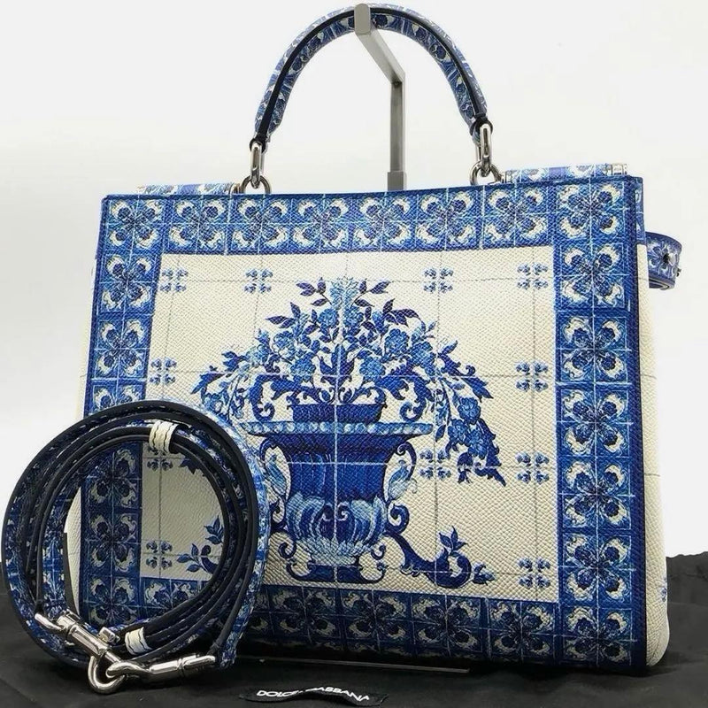 DOLCE&GABBANA Sicily Majolica 2-Way Handbag Blue 8.3x10.2x3.9in Crossbody