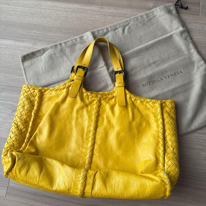 Bottega Veneta Intrecciato Woven Leather Tote Bag Yellow Gold Dust Bag