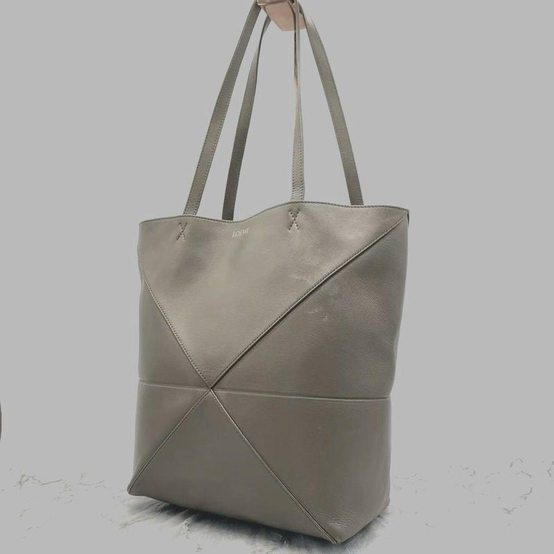 LOEWE Puzzle Fold Tote Bag Shiny Calfskin Dark Khaki Green 32x38x14cm A4