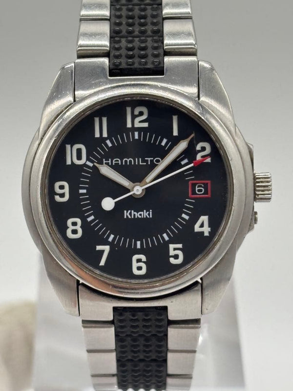 HAMILTON Khaki 6301 Quartz Mens Analog Watch 33mm Black Dial Date 18mm Lug