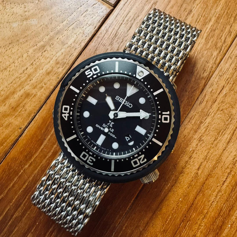SEIKO V147-0AY0 Prospex Solar Diver Watch 45mm Black Dial Stainless Steel