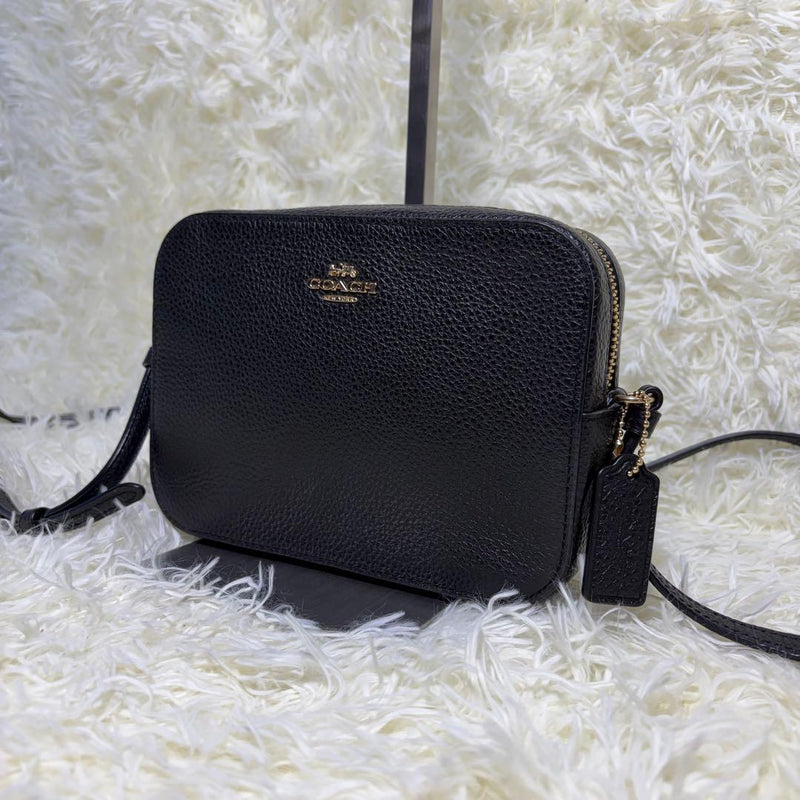 COACH Black Leather Shoulder Camera Bag 19x13.5x5.5cm Gold Hardware 125cm Strap